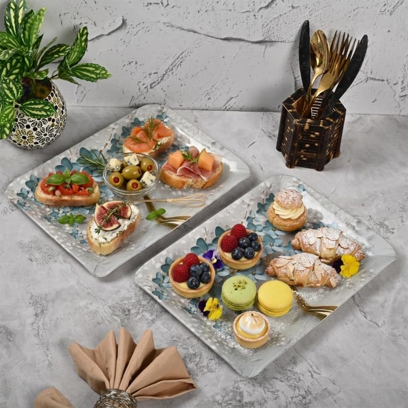 Image of Golden Fish Serving Tray Set of 2 Medium Size for Kitchen Dining and Tea Serving Rectangular Melamine Snack Tray Lightweight Durable Multipurpose Food Serving Tray Home and Party Use.