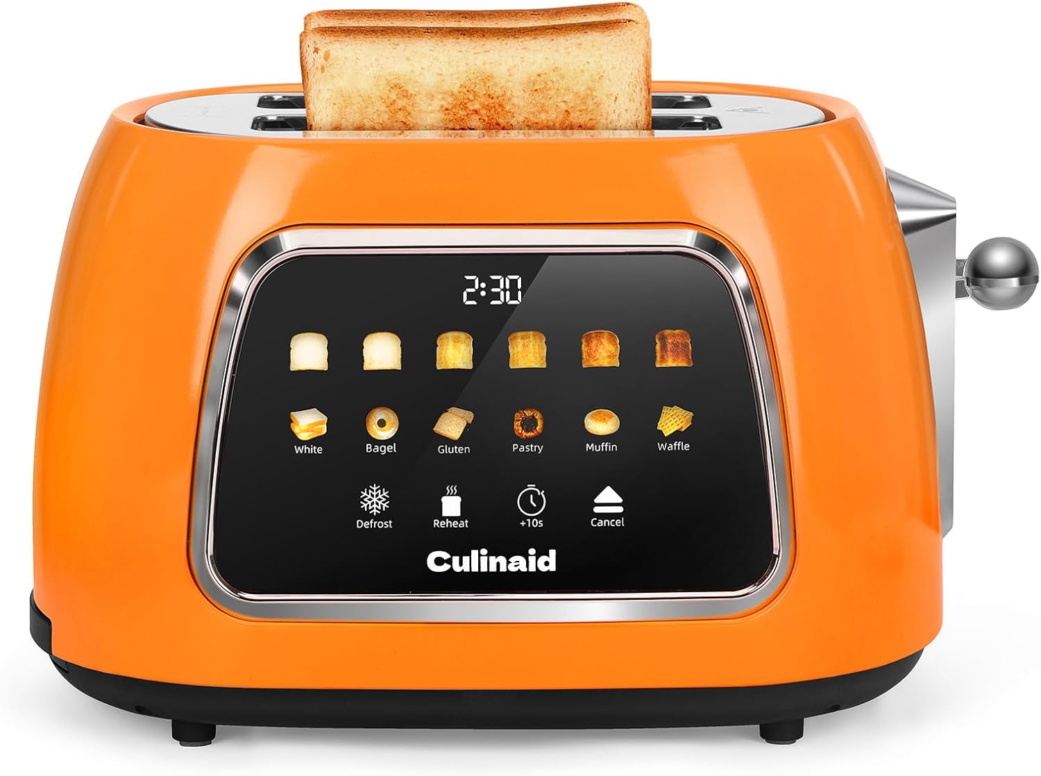 Smart Touch Screen 2 Slice Toaster, Retro 1.5'' Extra Wide Slot Stainless Steel Digital Bread Toaster with Memory Function, Bagel, Defrost, 6 Browning Level and Removable Crumb Tray, Orange
