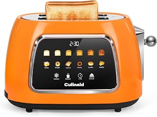 Toaster 2 Slice Smart Touch Screen, Retro 1.5'' Extra Wide Slot Stainless Steel Digital Bread Toaster with Memory Function, Bagel, Defrost, 6 Browning Level and Removable Crumb Tray, Orange