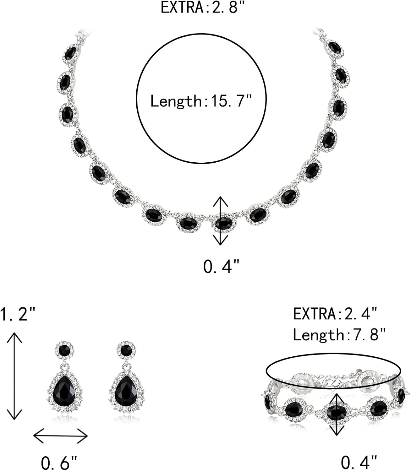 Crysdue Wedding Jewelry Set for Women Brides Oval Rhinestone Crystal Collar Necklace Link Bracelet Teardrop Pierced Dangle Earrings for Prom Party - Image 6