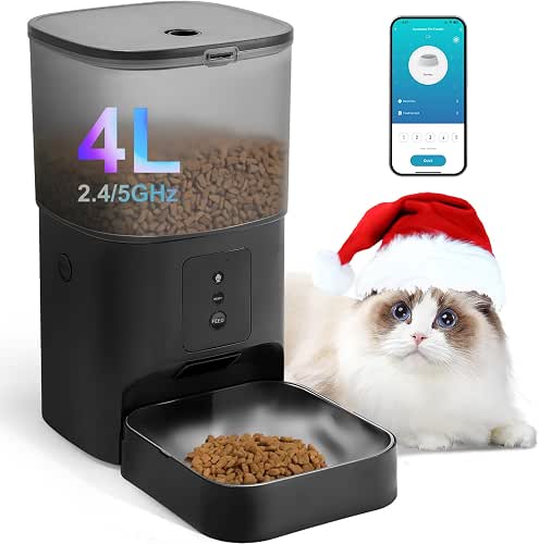ANDOLL HOME 2.4G/5G Automatic Cat Feeder, 4L WiFi Food Dispenser