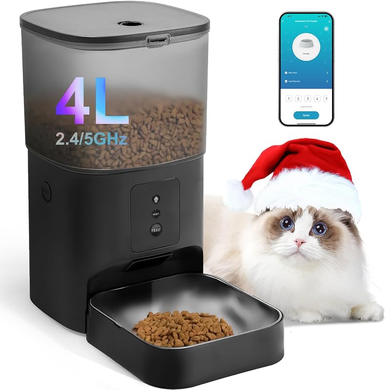 Comedouro automático para gatos com WiFi 2.4G/5G, gravação de voz e programação de refeições ANDOLL HOME 4 L Black-5-Pro WiFi