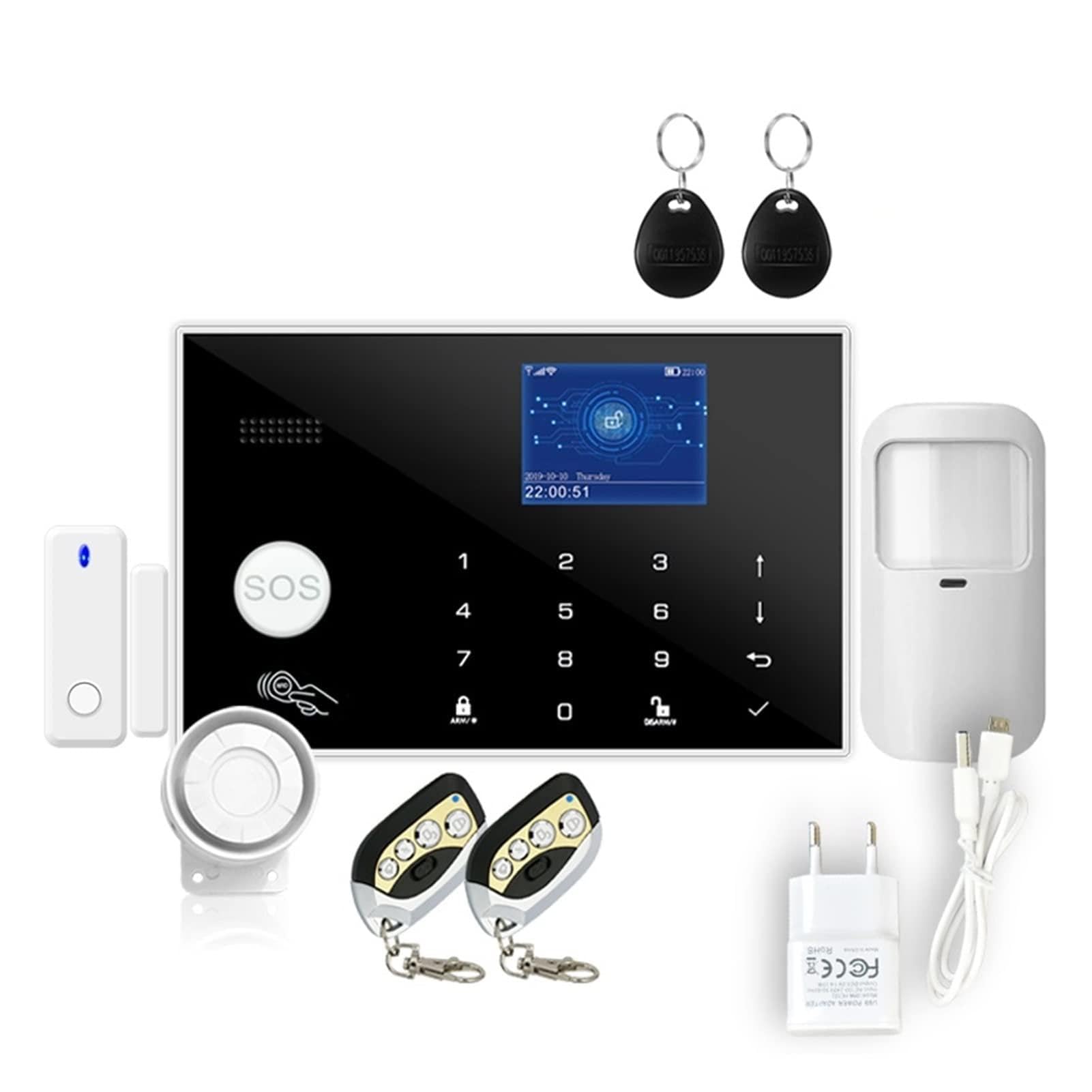 Kit Allarme Casa, Wi-Fi GSM. Alarm System Tuya Alarm 433MHz Wireless & Wired Detector Burglar Alarms Rfid. Carta TFT LCD Touch Keyboard 11 Languages(A 600MAH)