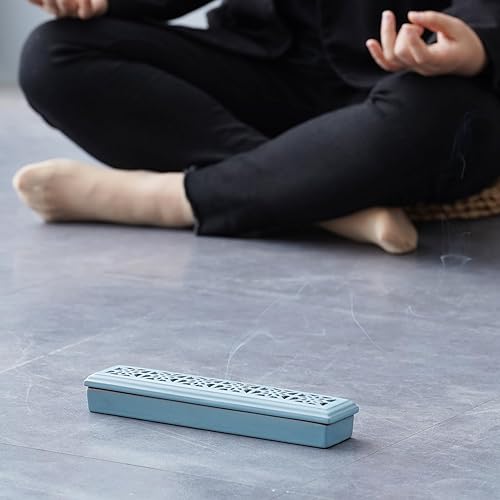 Vista 25 de CEREMONY Soporte de incienso para palos, soporte de cerámica para atrapascenizas, soporte de incienso Timkburner para meditación, yoga, spa, Palanca