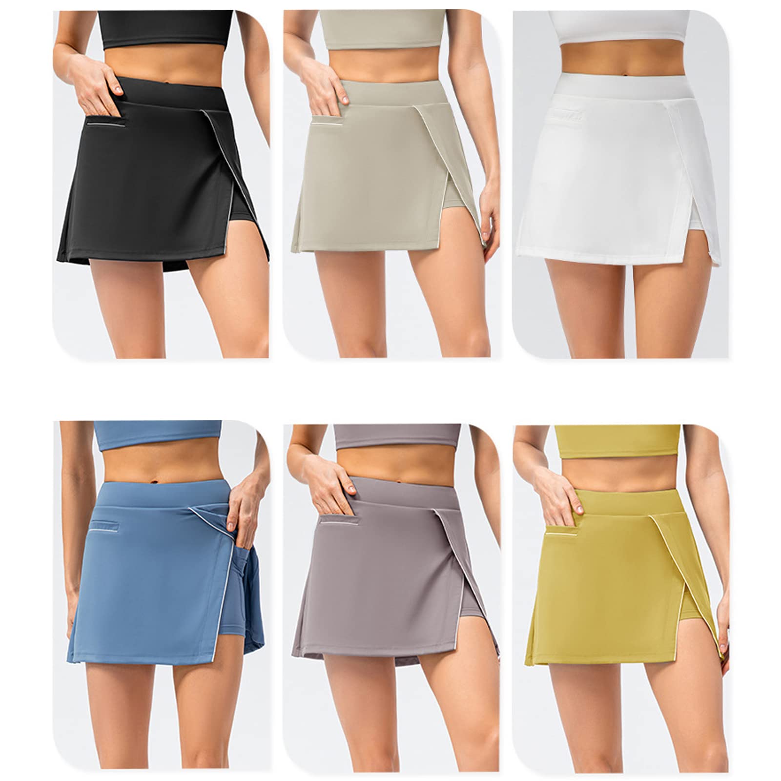 Tennisrock Damen Tennis Skort Damen, Hohe Taille Tennis Skort mit Taschen Laufröcke Sport Golfrock mit Tasche & Innenhose