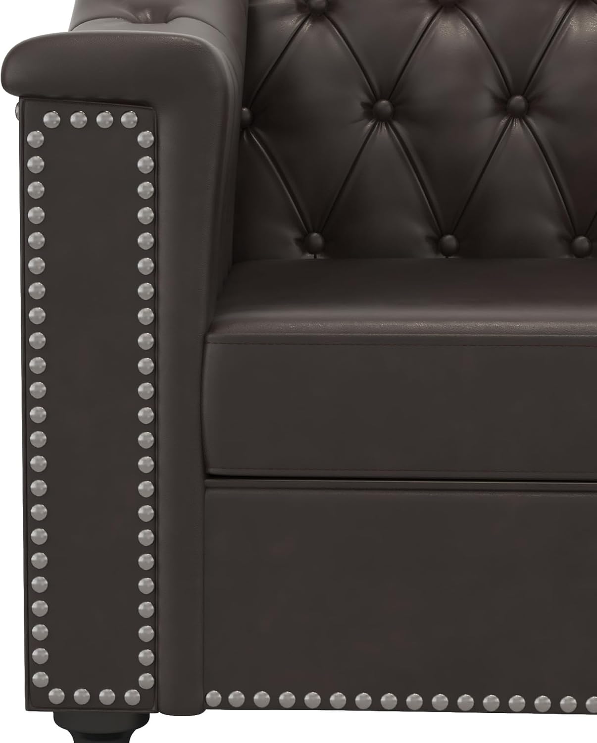 AVZEAR 3-Piece Living Room Sofa Set, Chesterfield Sofa Mid-Century Modern PU Sofa, Upholstered Couch with Nailhead Trim and Button Tufted for Living Room, Office, Bedroom (1+2+3 Seat Brown)