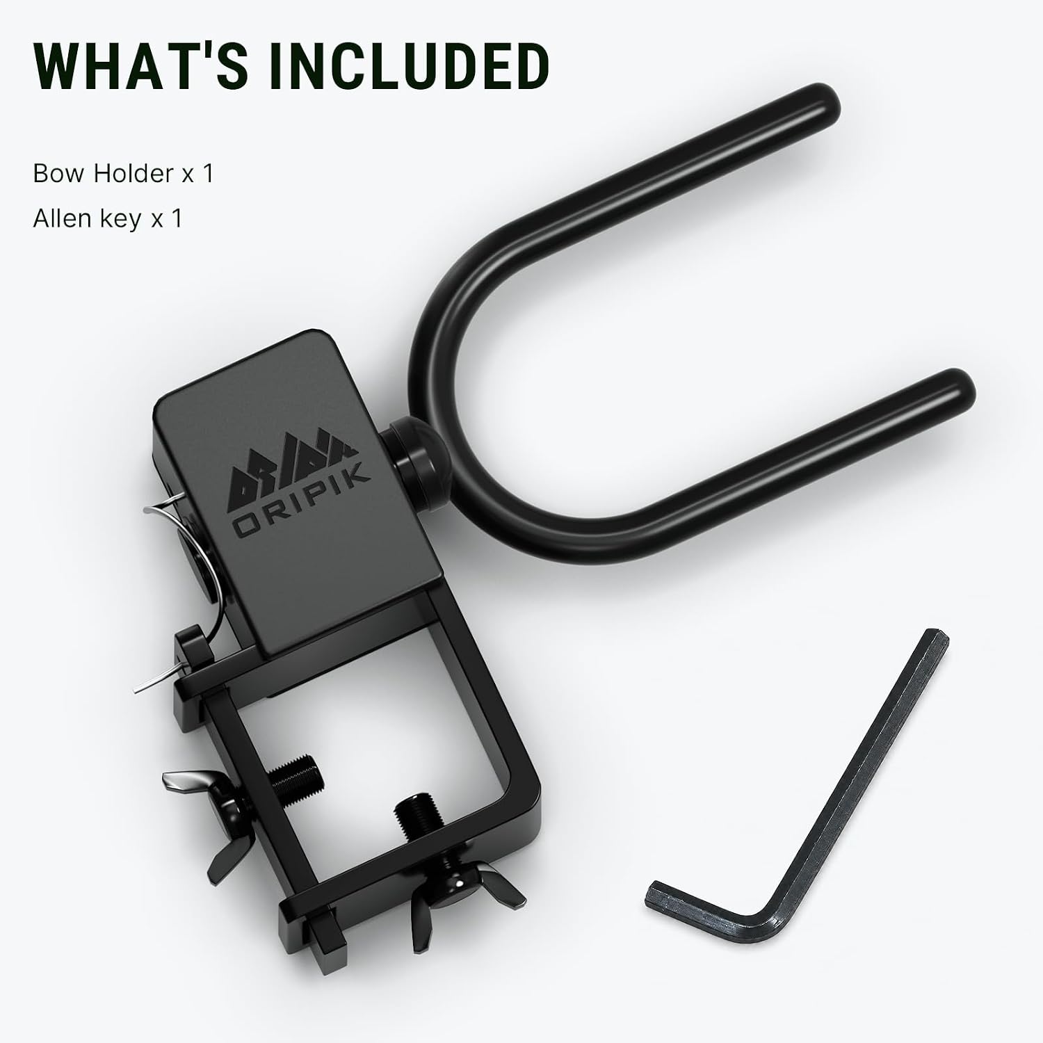 Hunting Tree Stand Bow Holder, 360-Degree Clamp-On Bow Hanger, Black | 360-degree rotating bow holder for ladder and climber tree stands; no-drill clamp-on design