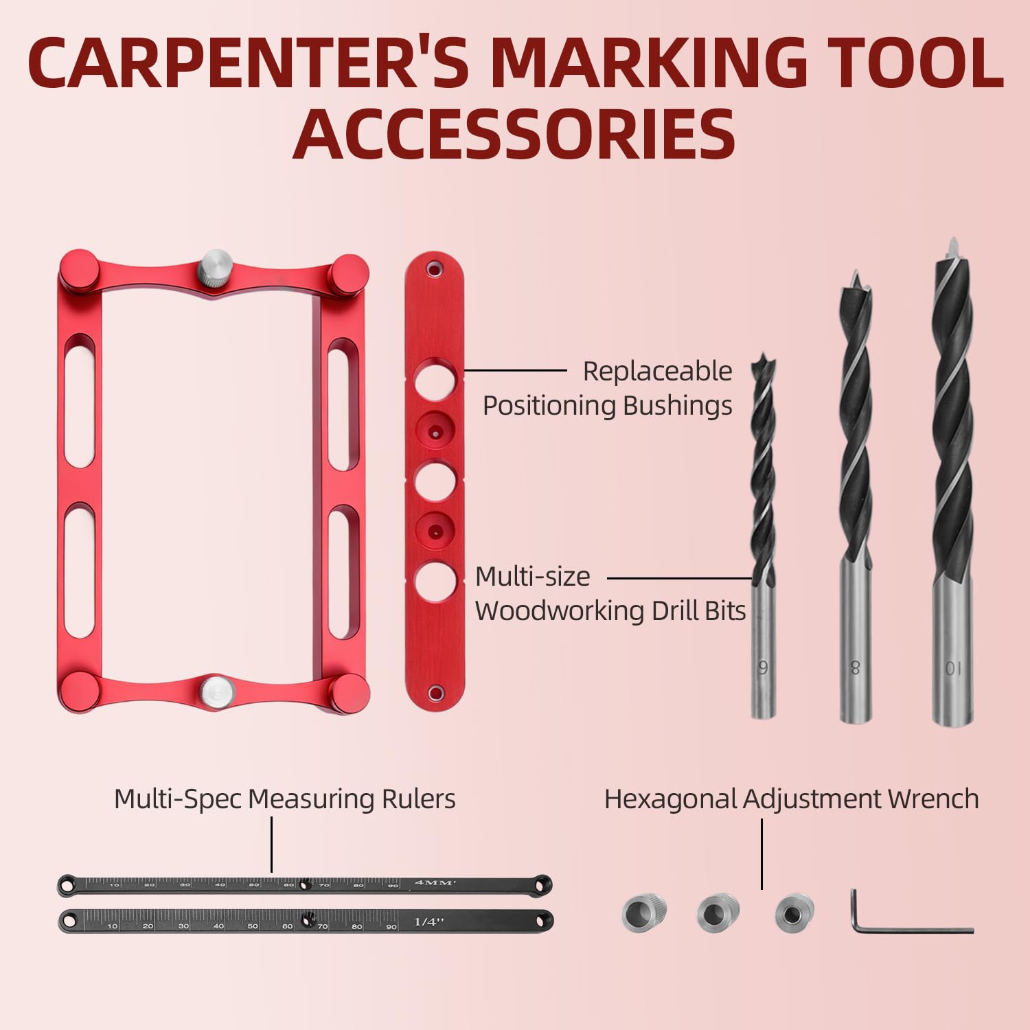 Positioner Locator Tool Dowel Jig Woodworking Joinery Hole Drill Guide,Center Finder Gauge with Self Centering Interchangeable Rods,Woodworking Marking Gauge for Precise Mortise and Tenon Jig — Amazon image 3