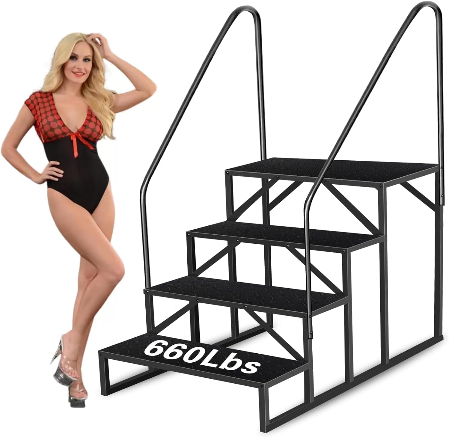 6 Step Heavy Duty Pool Ladder for Above-Ground Pools, RV Steps with Handrail, Anti-Slip Hot Tub Steps, Portable and Detachable Camper Step Stool for Spa, Mobile Home