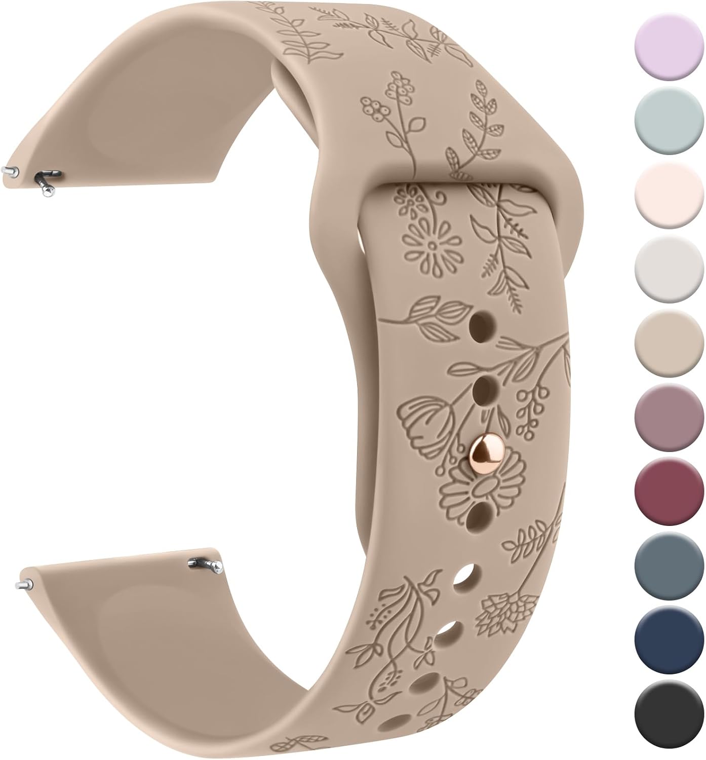 Meliya 20mm 22mm Flower Engraved Watch Bands Quick Release Replacement Wristband, Soft Silicone Bands Waterproof Sport Replacement Straps for Women Men