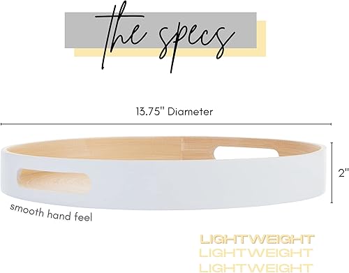 Miniatura 3 de HABITAAS Bandeja de bambú hilado, bandeja decorativa para mesa de café, bandeja otomana, bandeja de madera, bandeja redonda, decoración de bandeja