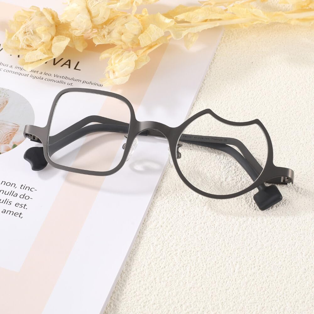 Quadrat Runden Lesebrille Titan, Asymmetrischer Farbe Rahmen Schlank Lesen Gläser, Lesebrillen Titan Ultraklare Sicht Männer Frauen, Lesehilfe für Herren & Damen