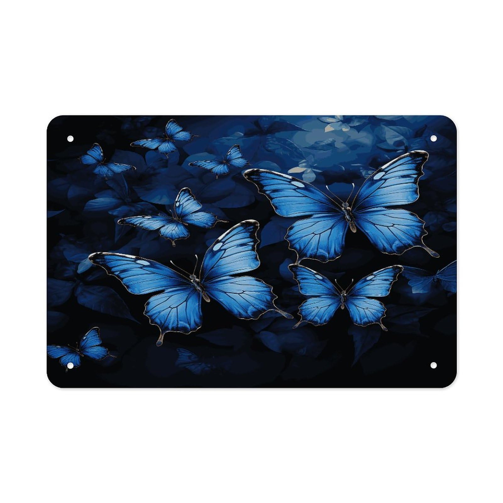 Fekiloot Style Dark Blue Butterflies Metal Signs Wall Art Tin Sign