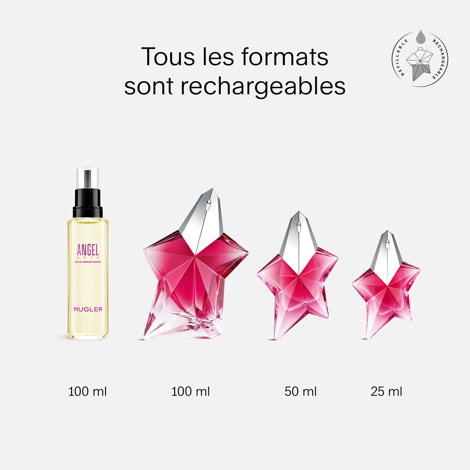 MUGLER ANGEL NOVA Eau de Parfum Rechargeable, Parfum pour Femme Fruité Floral Boisé, Parfum Féminin