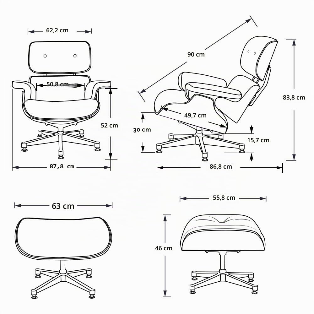 Fauteuil de salon avec pouf en cuir véritable et fond en aluminium robuste, chaise longue moderne pour chambre, salon, salon, bureau (bois de frêne+blanc)