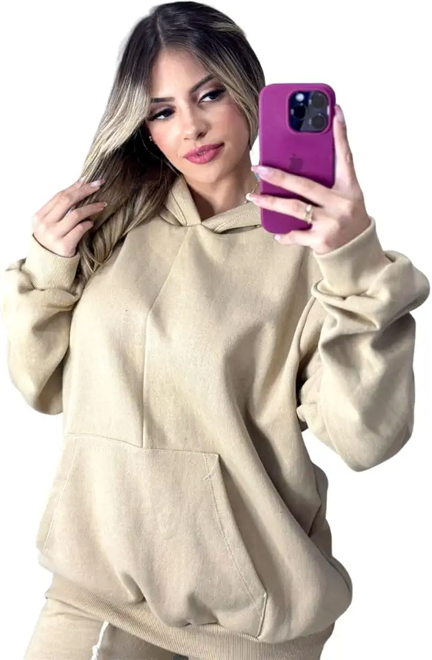 Blusa De Moletom Canguru E Capuz Feminina Moda De Inverno Dia A Dia