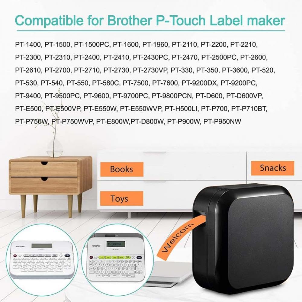 Ruban d'étiquettes laminé Compatible avec PT2730 PT960 PTD600VP 6-24mm 5PK TZE B51 B41 B31 B21 Noir sur Orange