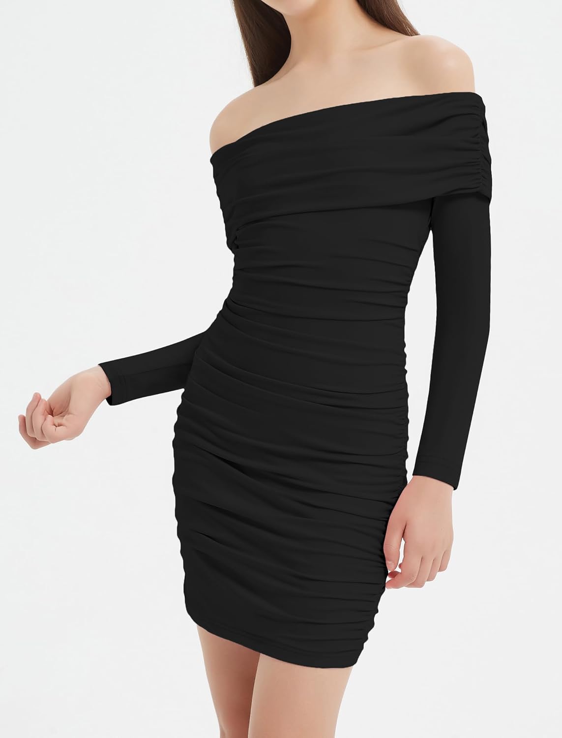 EXARUS Girls Dress Off The Shoulder Bodycon/Bubble Long Sleeve Teen Ruched Valentine Dance Formal Prom Tween Dresses - Image 5