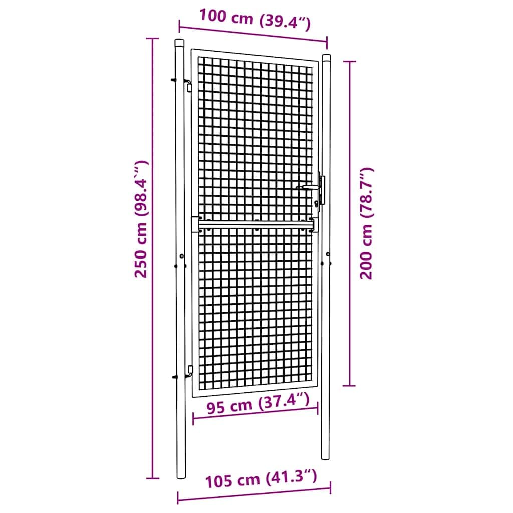 vidaXL Cancello da Giardino in Rete di Acciaio Zincato 100x200 cm Grigio