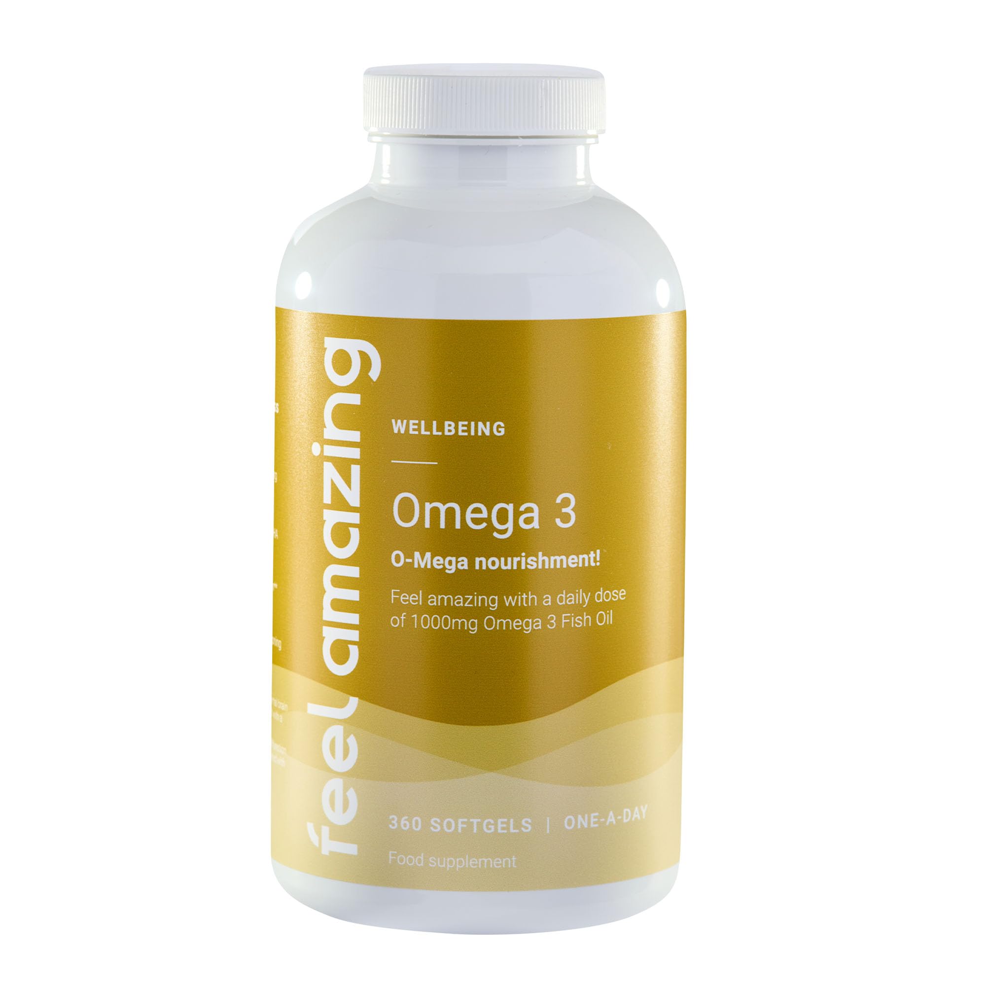 Omega 3 Fish Oil: One-a-Day (Full-Year 360-Day Supply) - 1000mg Fish Oil per Softgel with 180mg EPA, 120mg DHA & 3mg Vitamin E - Premium Heart & Brain Health Boost by Feel Amazing