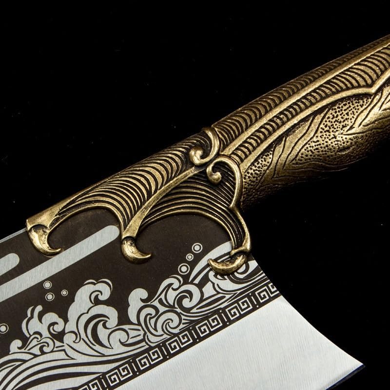 Meat Cleaver,Cleaver Knife 8.5 Inch Chopper Knife Pure Copper Handle Sharp Machete Hatchet Butcher Cleaver Handmade Longquan Kitchen Knives Bone And Poultry Tools, LAMAJIGA5844