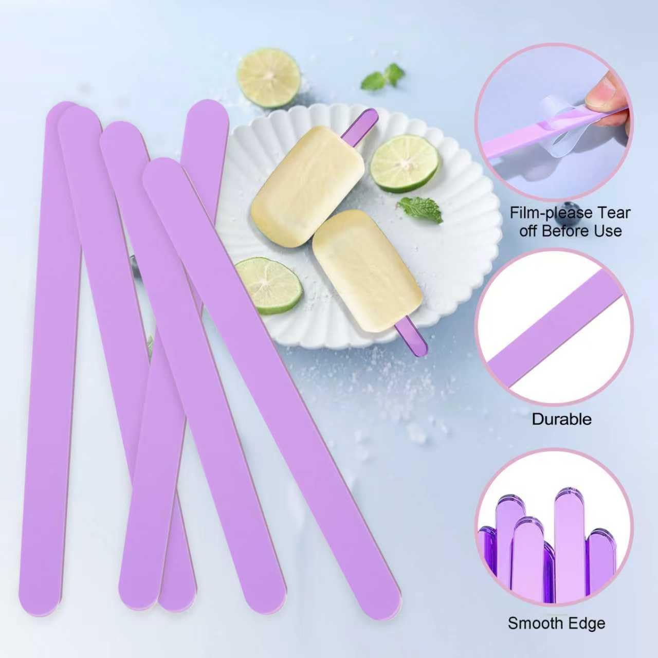 50PCS Acrylic Popsicle Sticks, Clear Reusable Cakesicle Sticks for DIY Desserts & Ice Cream Bars, Food-Grade Popsicle Sticks Bulk for Crafts, Candy Bars & Party Treats