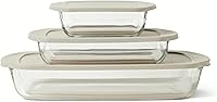 Amazon Basics 6-Piece Borosilicate Glass Baking Dishes with BPA-Free Lids - Oven Safe to 752°F, Dishwasher Safe, Linen Gray