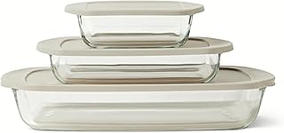 Amazon Basics Glass Baking Dishes with BPA-Free Lids, 6-Piece Set, Boros...