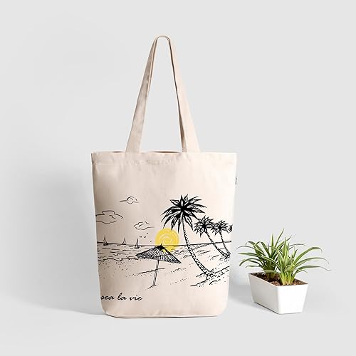 Miniatura 3 de Ecoright - Bolsa de mano para mujer con cremallera, bolsa de mano pequeña, bolsa de lona, bolsa de algodón reutilizable para playa, comestibles,