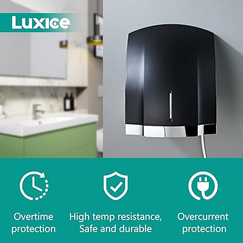Miniatura 4 de LUXICE Secador de manos para el hogar, baño, comercial, secador de manos eléctrico automático, LX-1003 negro