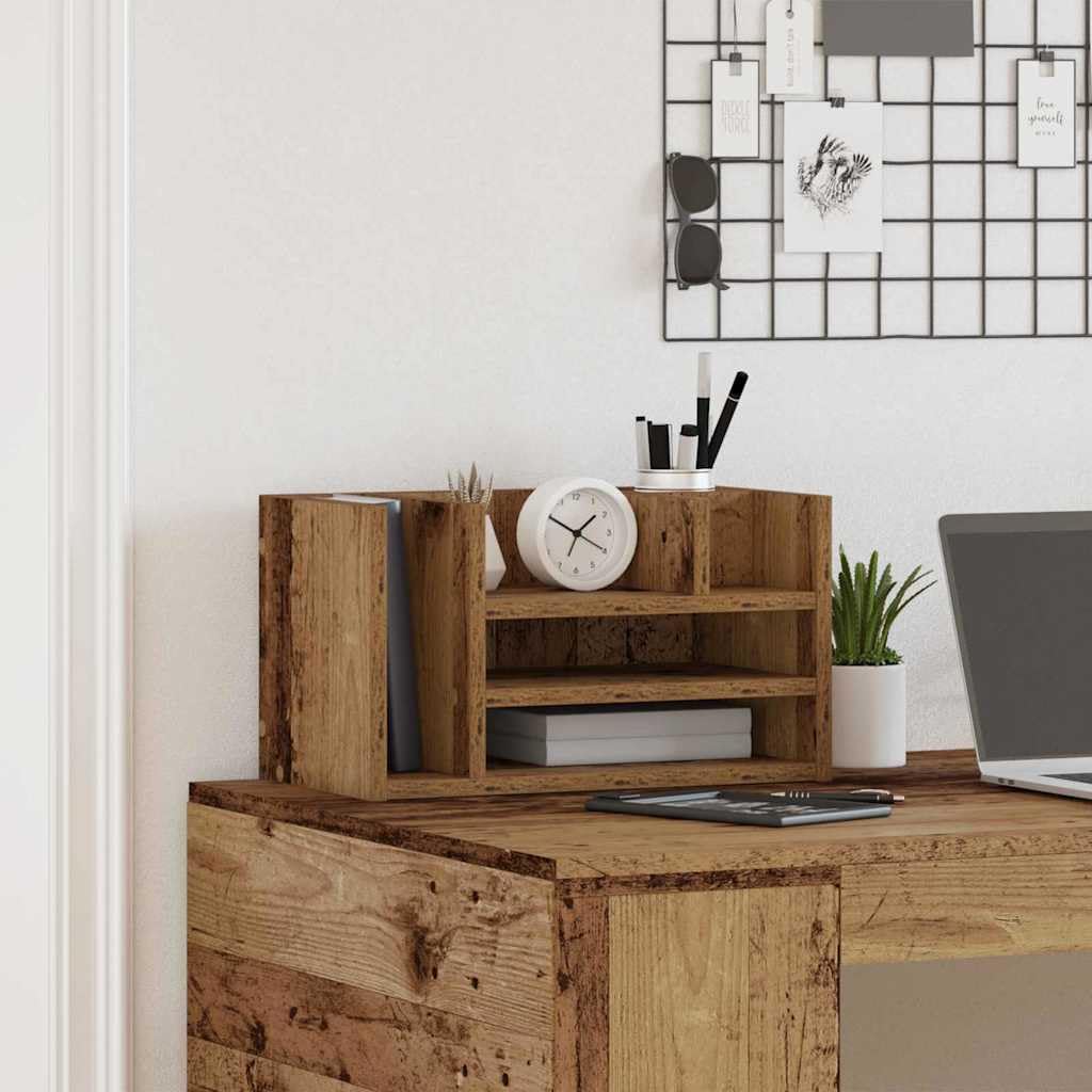 Organizer da scrivania in rovere Artisan, effetto legno, sistema di archiviazione per documenti e forniture per ufficio, per casa e ufficio, 44,5 x 24 x 25 cm