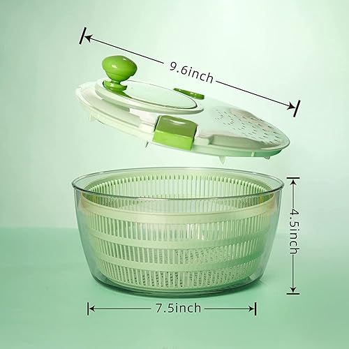 Miniatura 5 de Girador de ensalada grande  Secador giratorio de verduras con orificio de drenaje, recipiente y filtro  Capacidad de 4 L, sin BPA, ayudante de