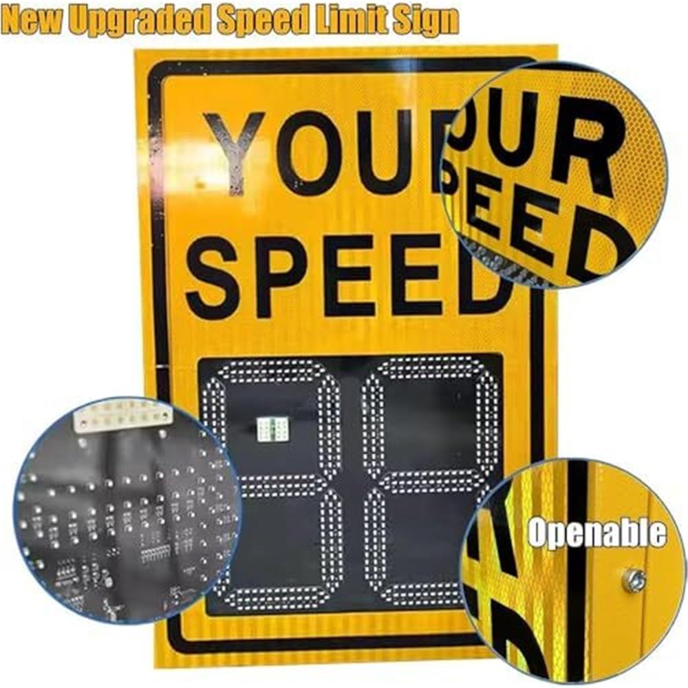 Señal De Visualización Velocidad Radar LED con Energía Solar, Advertencia, Indicador Límite, Alerta Seguridad Vial, Dispositivo Control Tráfico 60x90 Cm