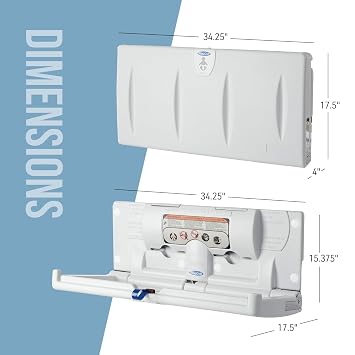 Foundations Classic Horizontal Wall-Mounted Baby Changing Station for Commercial Restrooms, Includes One Handed Adjustable Safety Strap & Liner Dispenser, Black (100-EH-02)