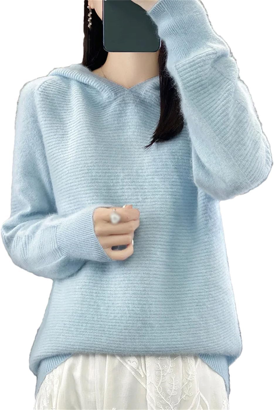 Women's Sweater Casual Hoodie 100% Mink Cashmere Solid Long Sleeve Knitted Pullover 2024 Fall Winter Tops