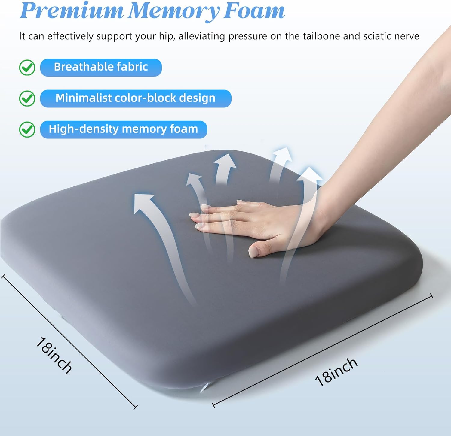 SheRest Office Chair Cushion with Straps, Memory Foam Seat Cushion with Removable Cover, Suitable for Office Chairs, Car Seats, and Airplane Seats, Gray, X-Large