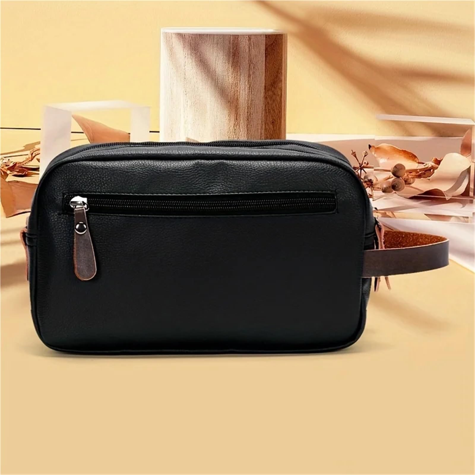 Neceser Bolso Retro for Hombres, Bolsa de Almacenamiento de artículos de tocador de Viaje portátil, Bolso de Mano Informal Impermeable con Doble Cremallera para Hombre