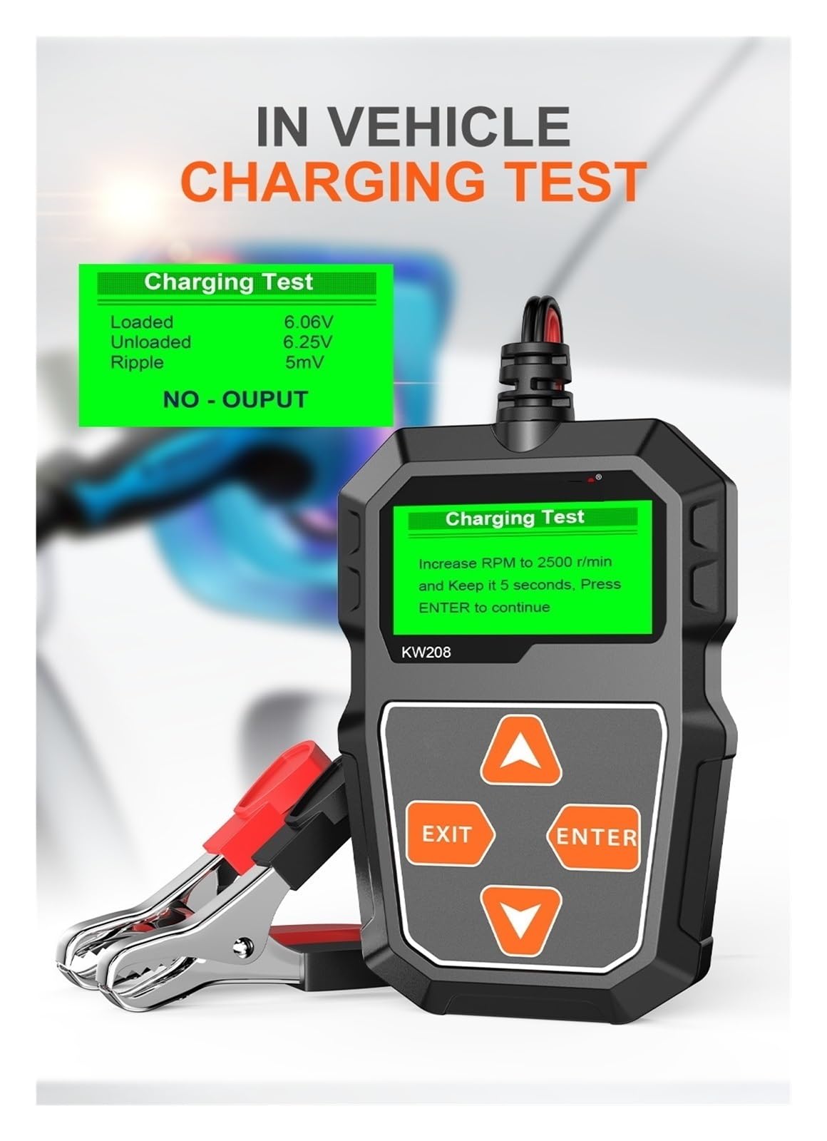 Testeur de batterie, Testeur de batterie voiture KW208 Analyseur moto 100-2000 CCA Test du système démarrage charge puissance