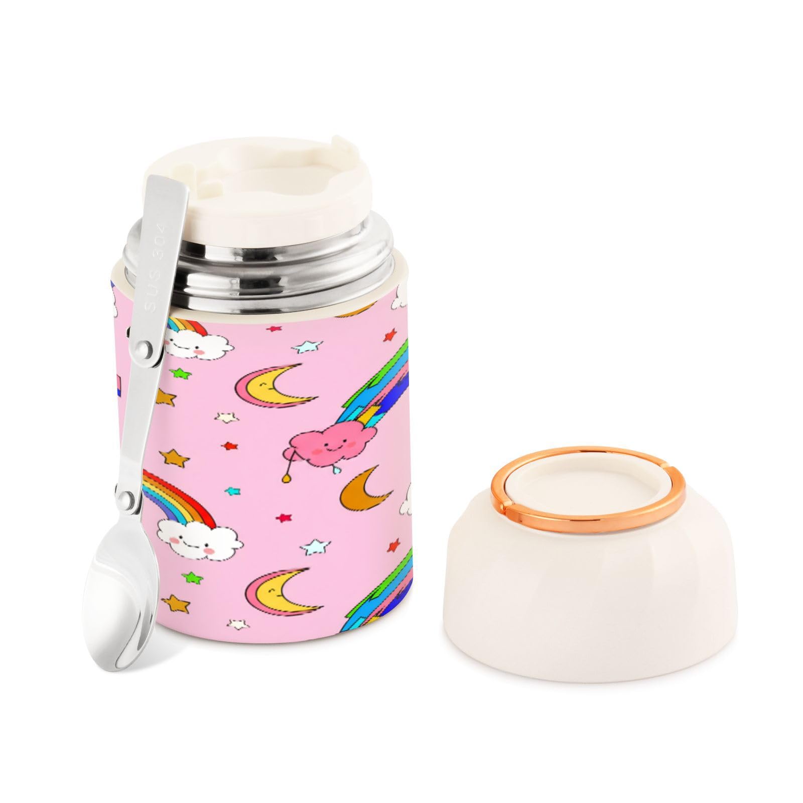 Tarro térmico Rainbows de acero inoxidable sin BPA que mantiene tu almuerzo caliente