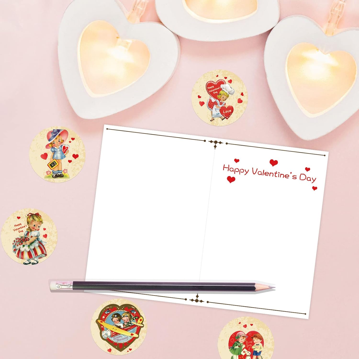 ceiba tree Vintage Valentine‘s Day Cards 12 Pack Assorted Retro Kids Blank Greeting Notes Cards with Envelopes : Office Products