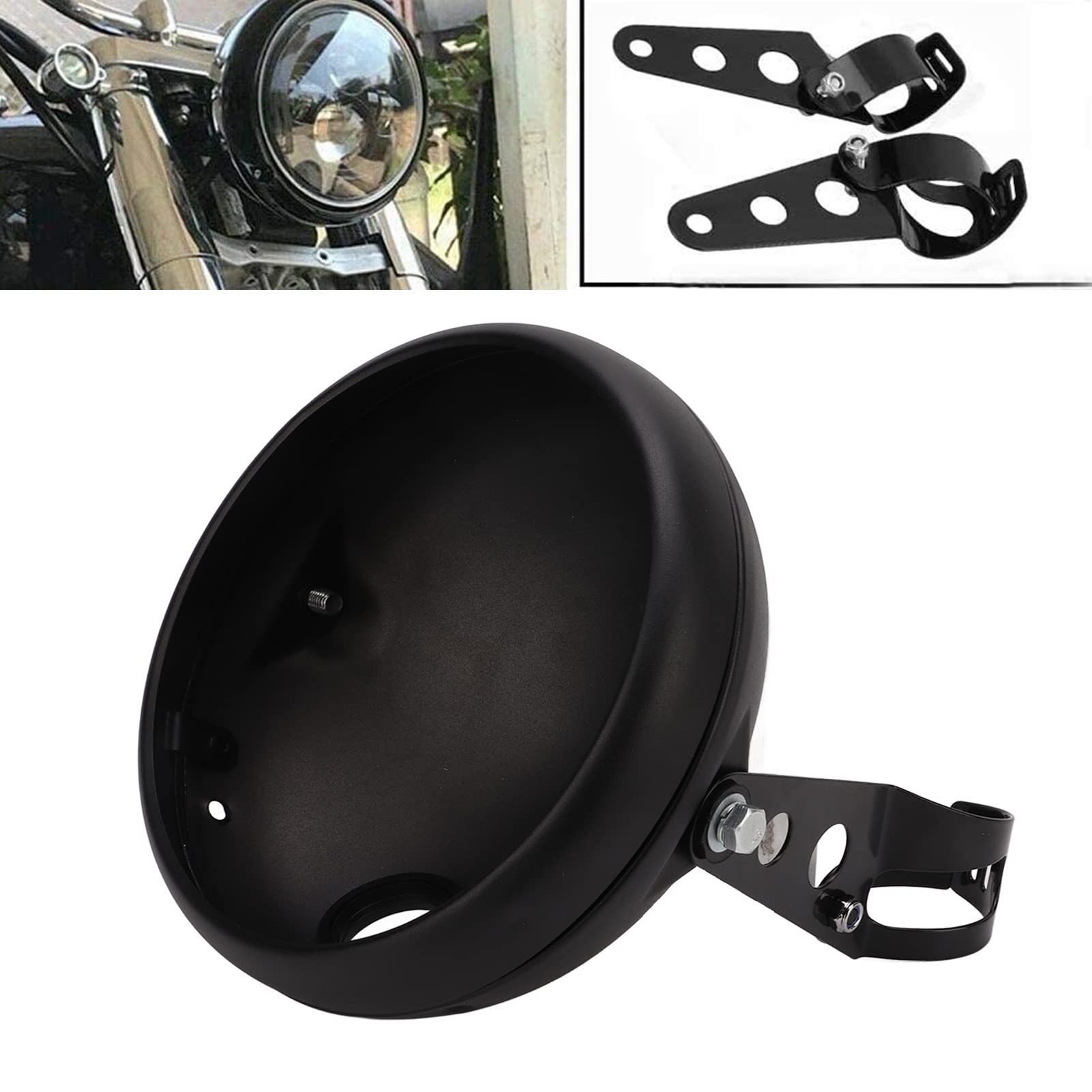 Soporte de Carcasa para Faro de Motocicleta de 7 Pulgadas, Soporte de Cubo con Clips Ajustables, Se Adapta a Cualquier Motocicleta con Tubos de Horquilla de 38-51 Mm