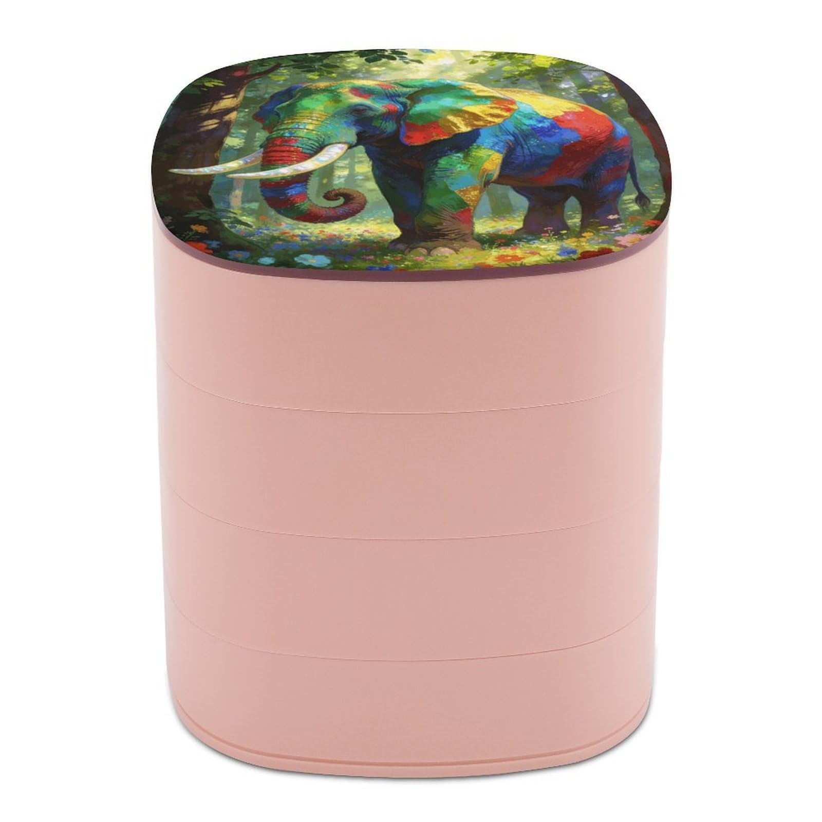 LZQPOEAS Colorful Forest Elephant Jewelry Box Women Jewelry Organizer Travel Jewelry Case Cute Necklace Ring Storage Organizer 4-Layer Rotating Jewelry Tray Case with Mirror for Bracelets