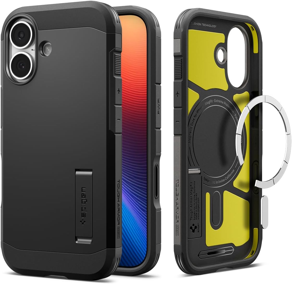 Spigen 【創業18年の技術力】 iPhone 17 ケース MagSafe対応 カメラコントロールボタン対応 スタンド付き マット 耐衝撃 米軍MIL規格 タフ・アーマーT・マグフィット (ブラック) ACS09984