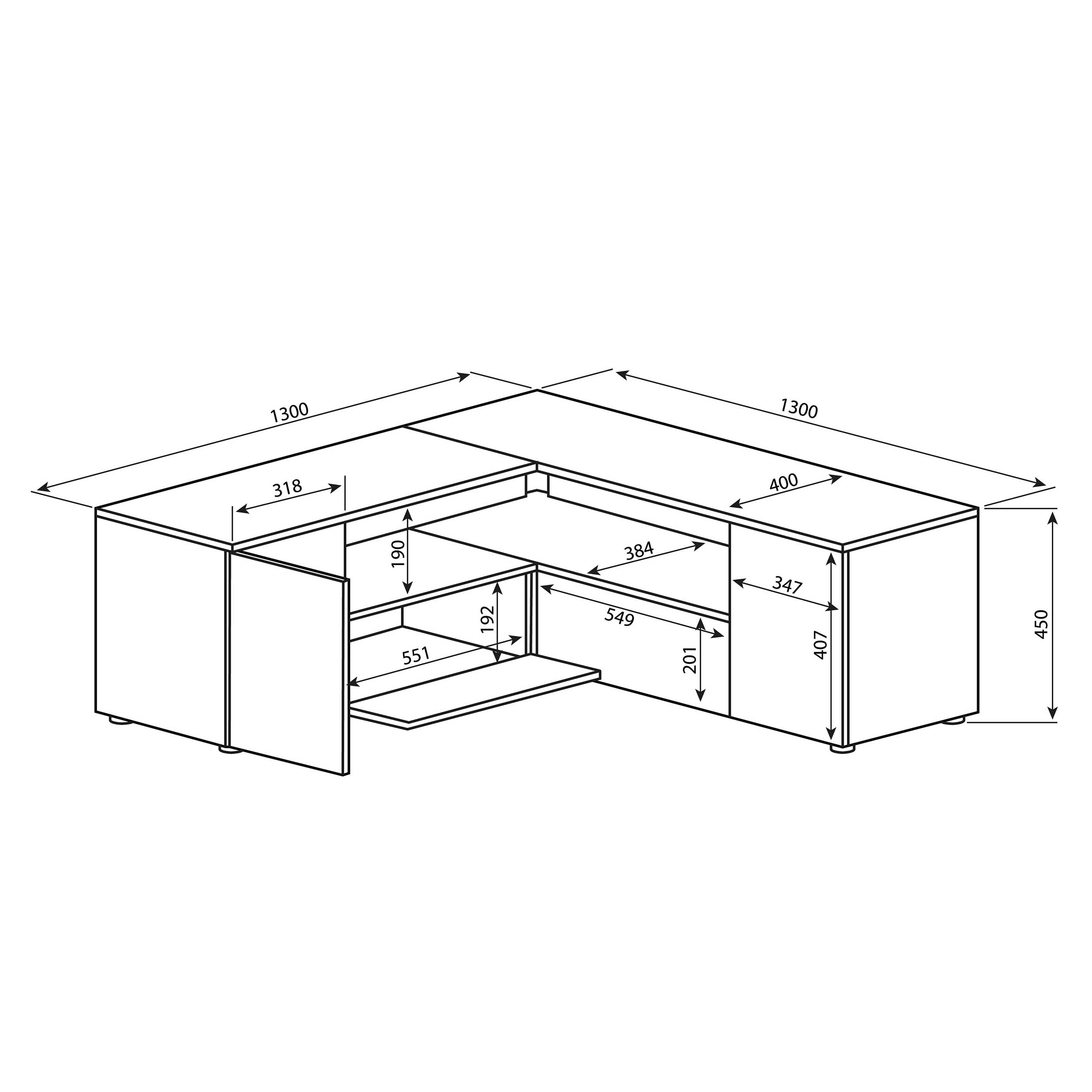 Symbiosis Angle, Tavolino porta tv angolare, Nero e Rovere Naturale 130x130.05x45 cm