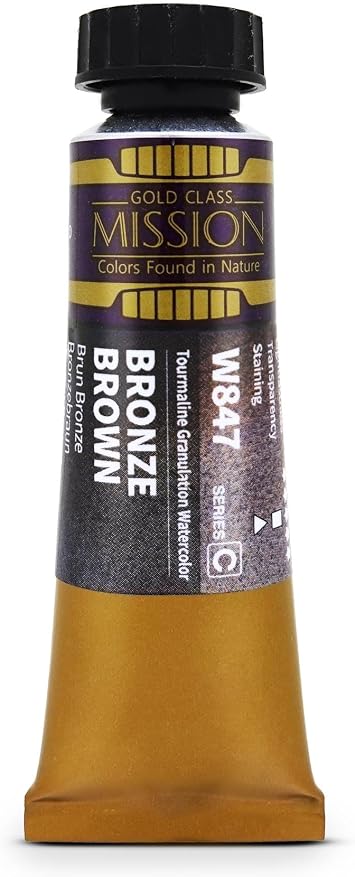 Mijello Tourmaline Two-Tone Granulation Watercolor for Fine Art and Craft Projects, Made in Korea, Bronze Brown W847 - 15ml 0.51oz