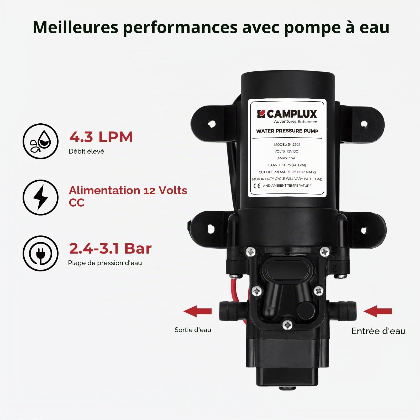 CAMPLUX AY132P43 5L Chauffe-eau à Gaz avec Pompe à eau, Propane (37 mbar) / Butane (28-30 mbar), Utilisation pour Camping, RV Voyage, Lavage Cheval
