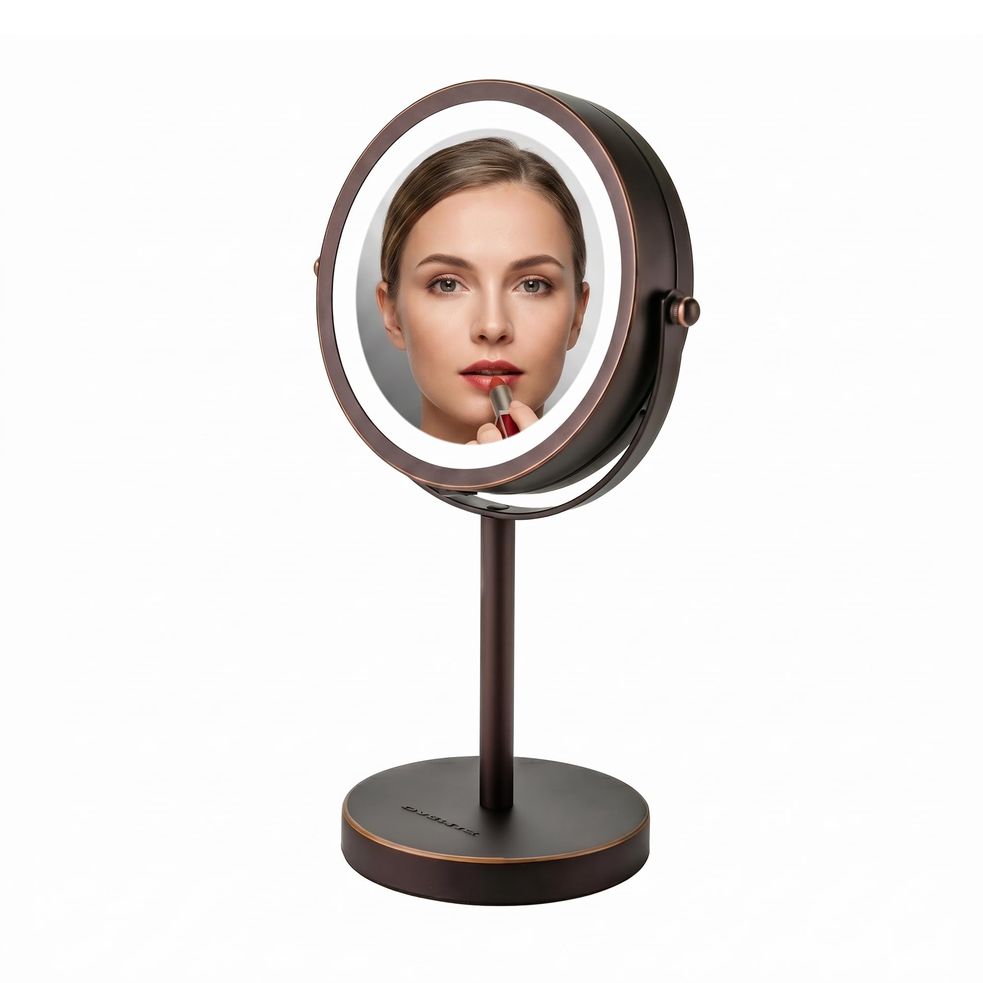 OVENTE 6" Lighted Tabletop Round Vanity Mirror, Antique Bronze MLT60ABZ1X7X