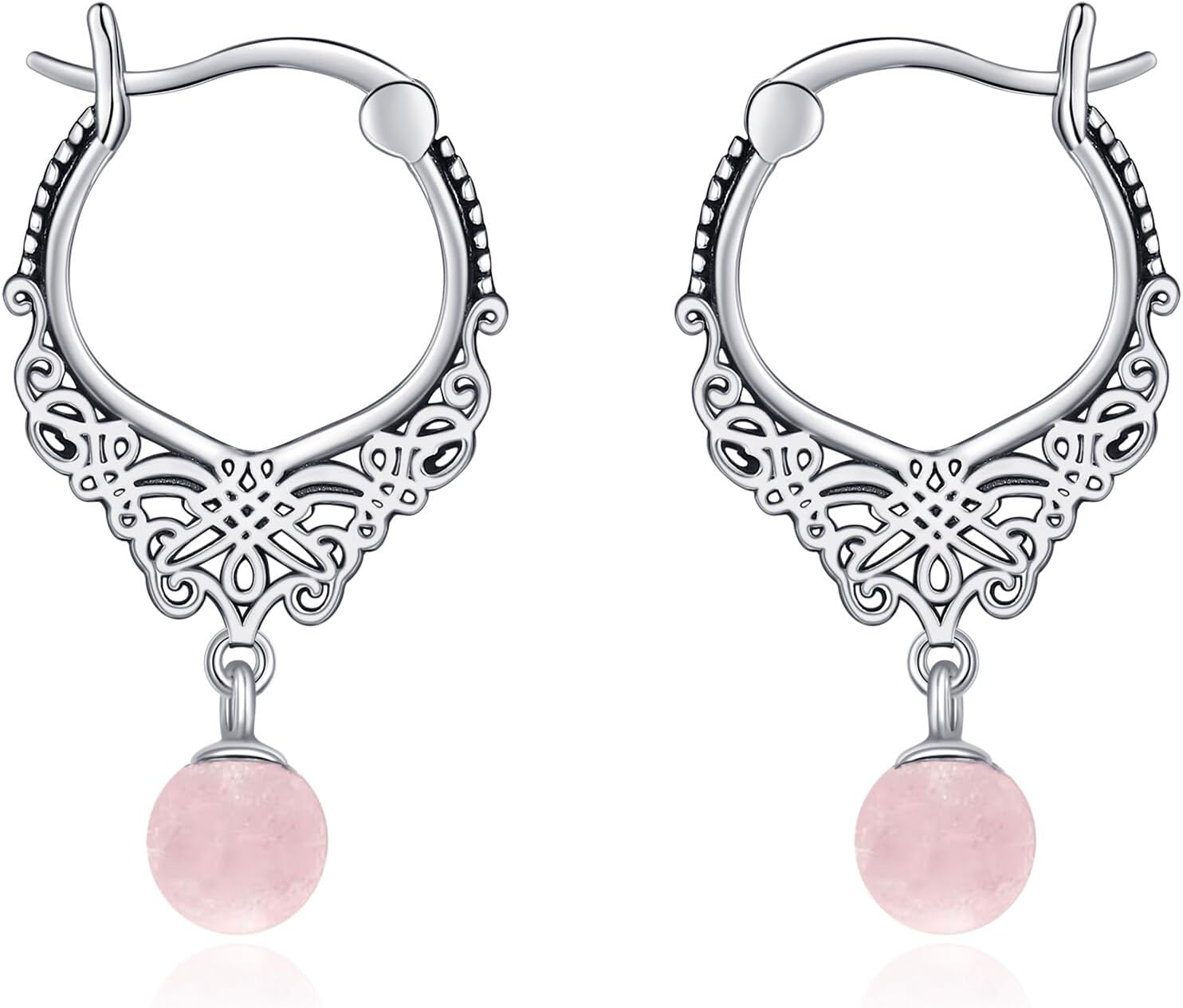 Carnelian/Moss Agate/Turquoise/Rose Quartz Earrings 925 Sterling Silver Filigree Hoop Earring for Women Gemstone Earring for Women