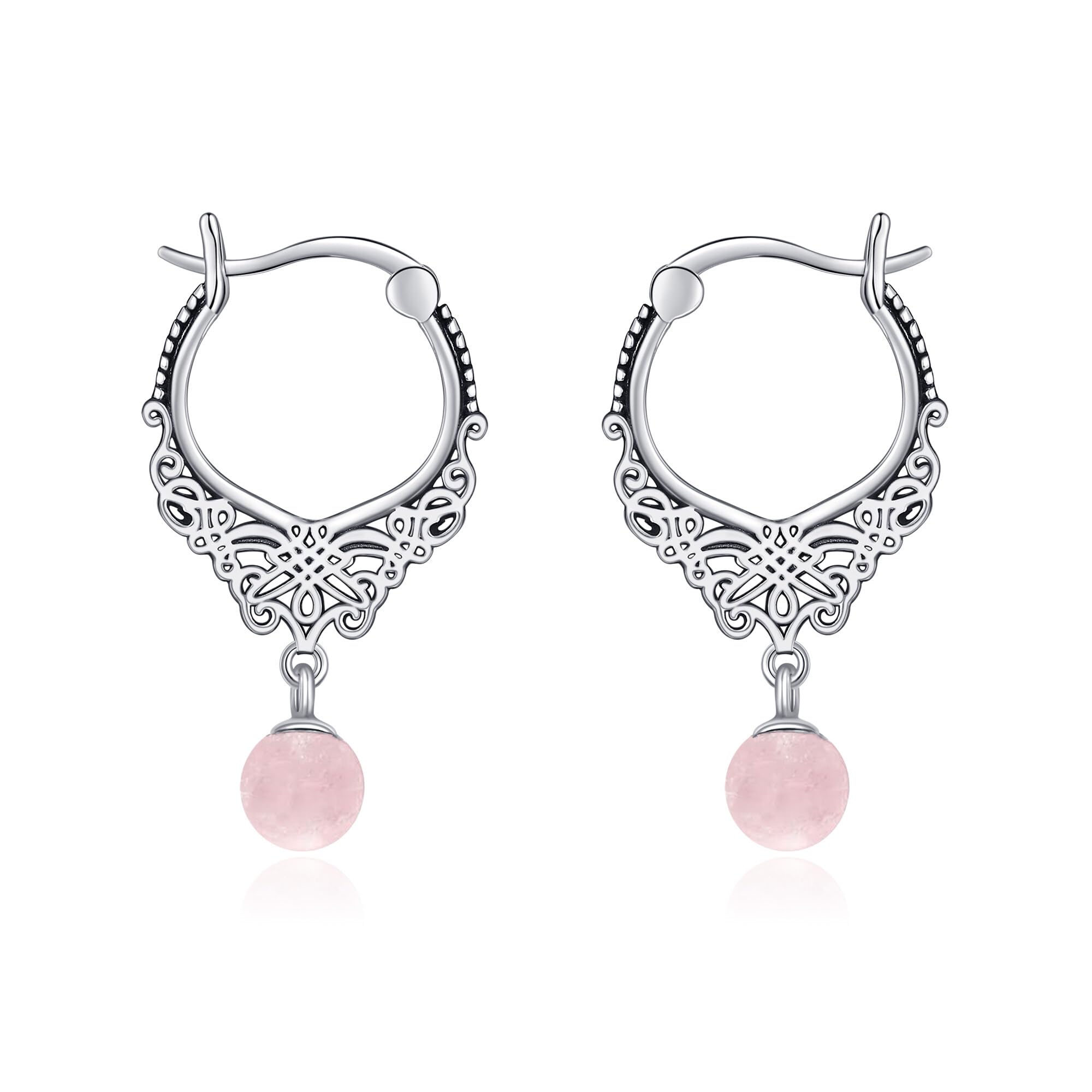 Karneol/Moosachat/Türkis/Rosenquarz-Ohrringe, 925er Sterlingsilber, filigrane Creolen für Damen, Edelsteinohrringe für Damen