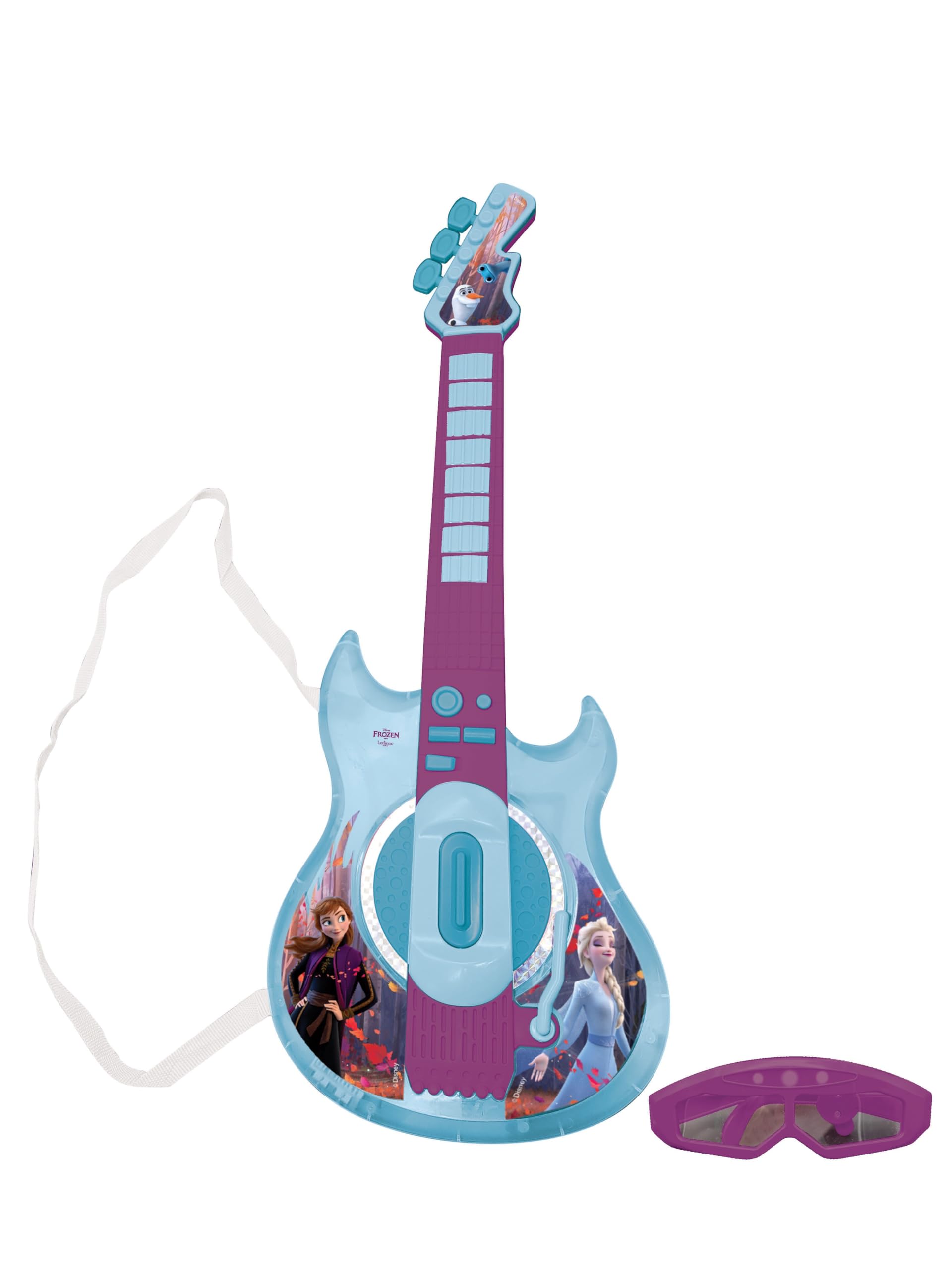 Lexibook Disney Frozen 2 Elsa Anna Chitarra Elettronica illuminata con Microfono, Occhiali con Microfono, Canzoni Demo, MP3 Plug, Blu/Viola, K260FZLXB